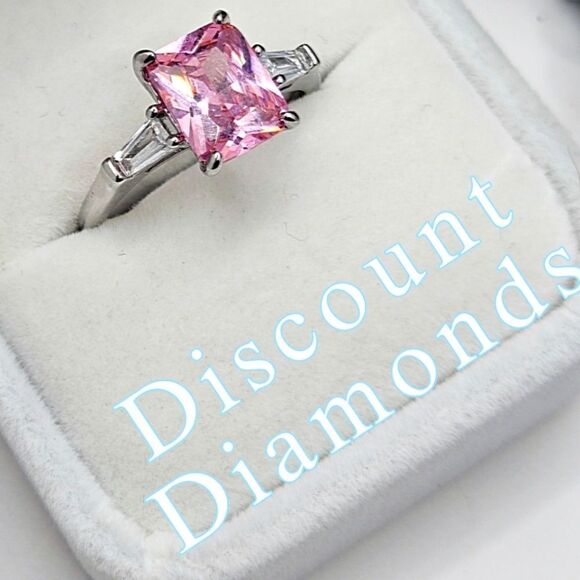 Pink Princess Cut Sapphire Ring on 925 Sterling Silver - Women's Jewelry - Picture 3 of 11